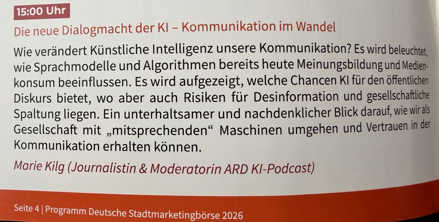 Programmausschnitt: Die neue Dialogmacht der KI, Kommunikation im Wandel, mit Marie Kilg.