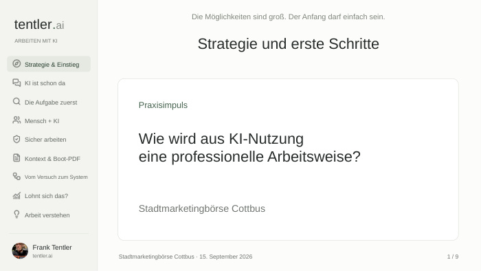 Titelseite: Strategie und erste Schritte – Vortragsfolien
