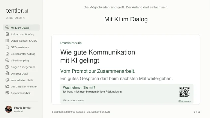 Titelseite: Mit KI im Dialog · Vortragsfolien