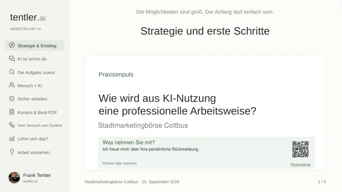 Titelseite: Strategie und erste Schritte – Vortragsfolien
