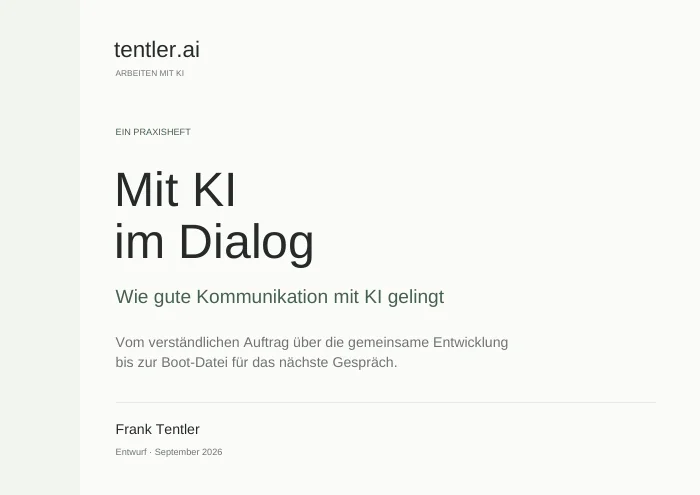 Titelseite: Mit KI im Dialog · Praxisheft