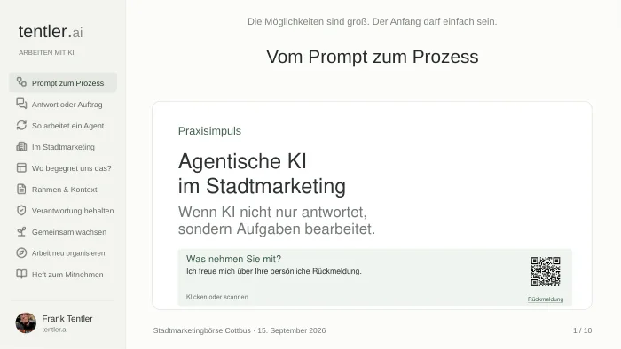 Titelseite: Vom Prompt zum Prozess – Vortragsfolien